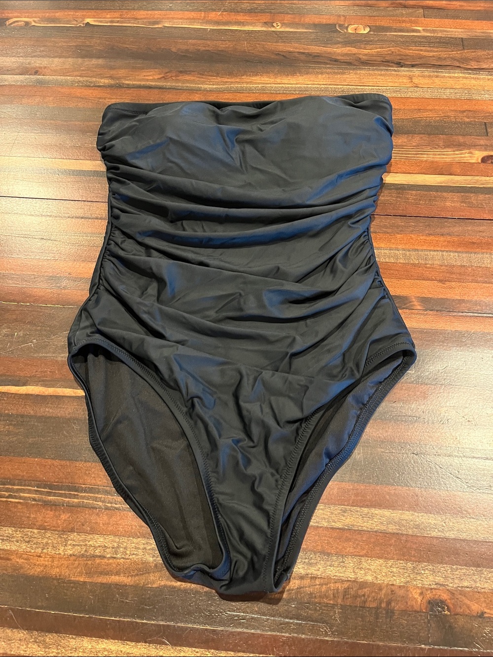 J. Crew Black Strapless Ruched One-Piece Swimsuit size 10 / large
